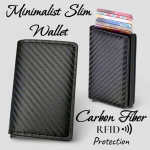 Minimalist Carbon Fibber Bifold Slim Men's Wallet Black With Pop-up Cards